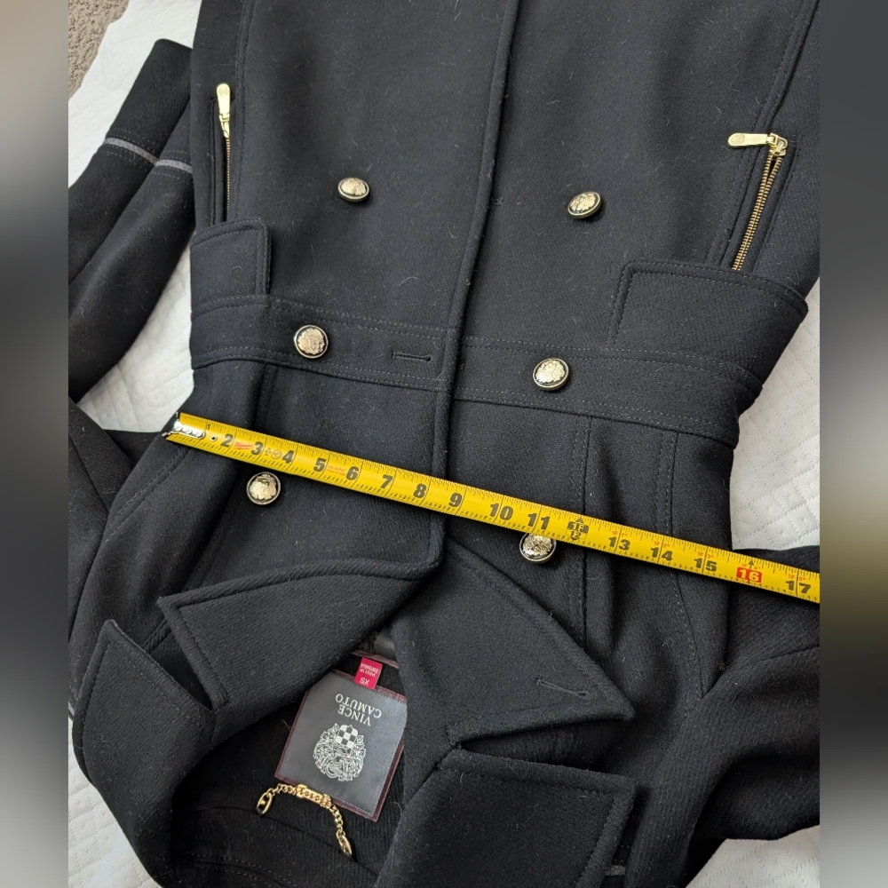 Vince Camuto Double Breasted Wool Blend Military Coat Peacoat Black Gold, XS - Picture 11 of 12